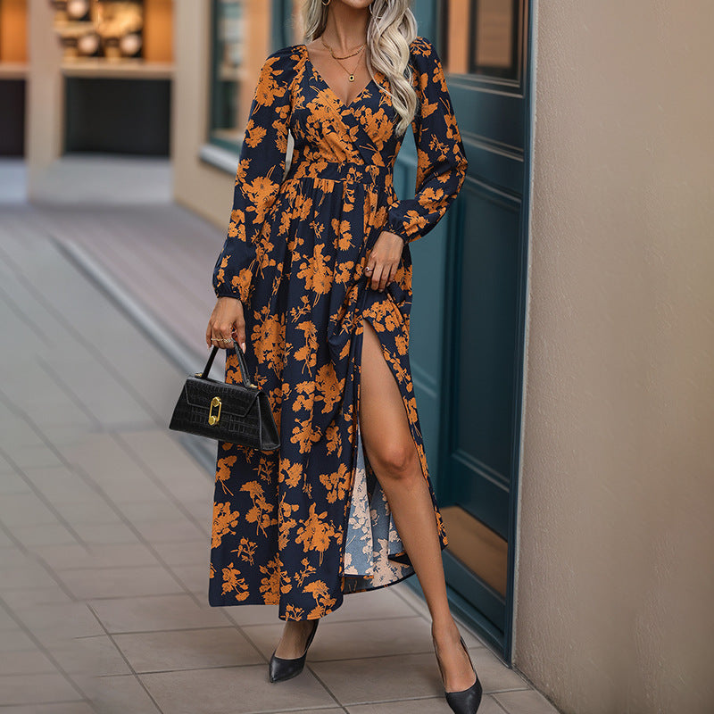 Floral Maxi Dress with V-Neck and Side Slit