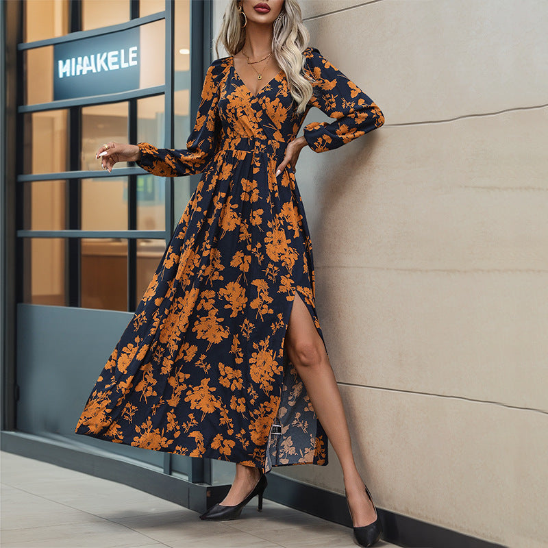 Floral Maxi Dress with V-Neck and Side Slit