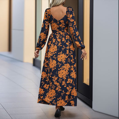 Floral Maxi Dress with V-Neck and Side Slit