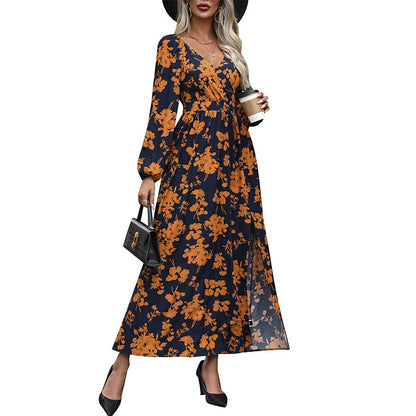 Floral Maxi Dress with V-Neck and Side Slit