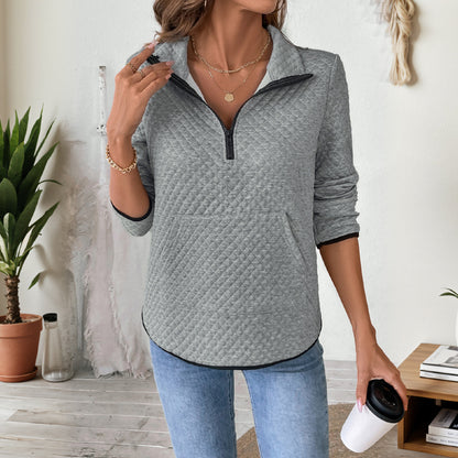 Diamond Quilted Pullover with Half-Zip and Kangaroo Pocket