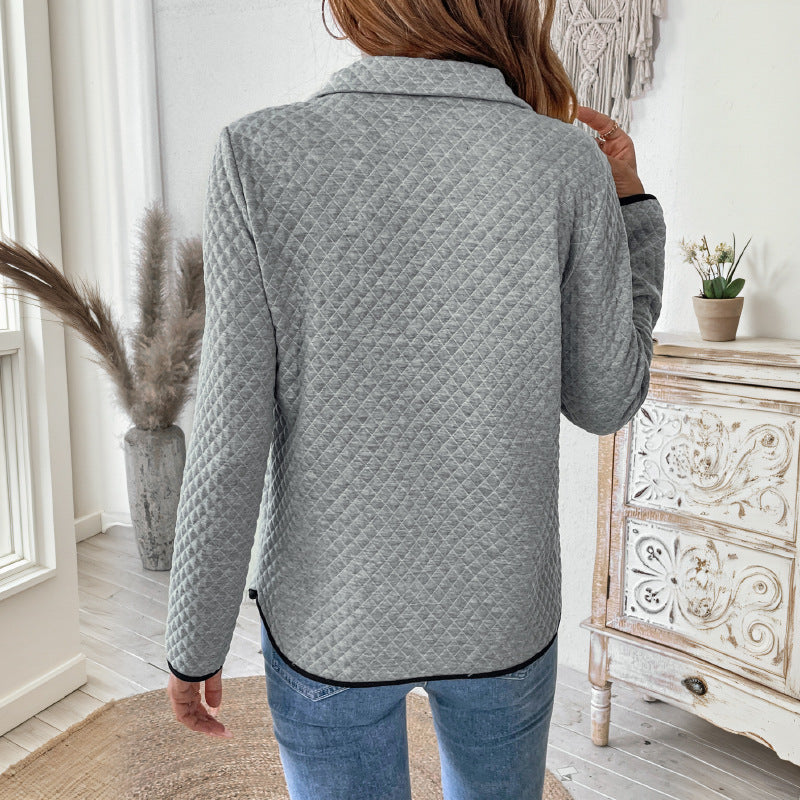 Diamond Quilted Pullover with Half-Zip and Kangaroo Pocket
