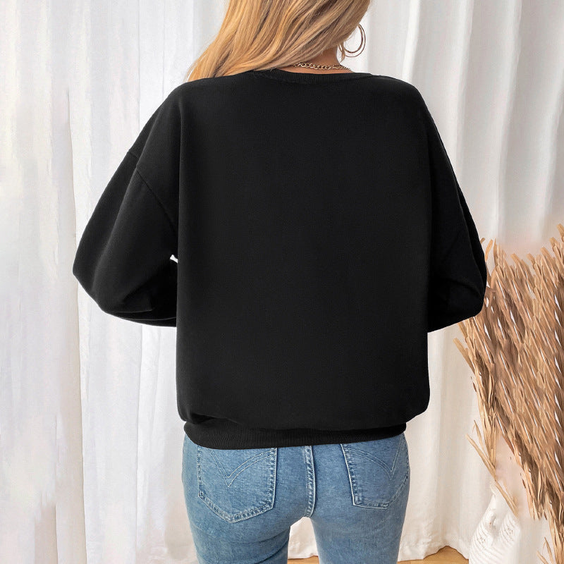 Loose Fit Sweatshirt with 3D Plaid Bow and Fleece Lining