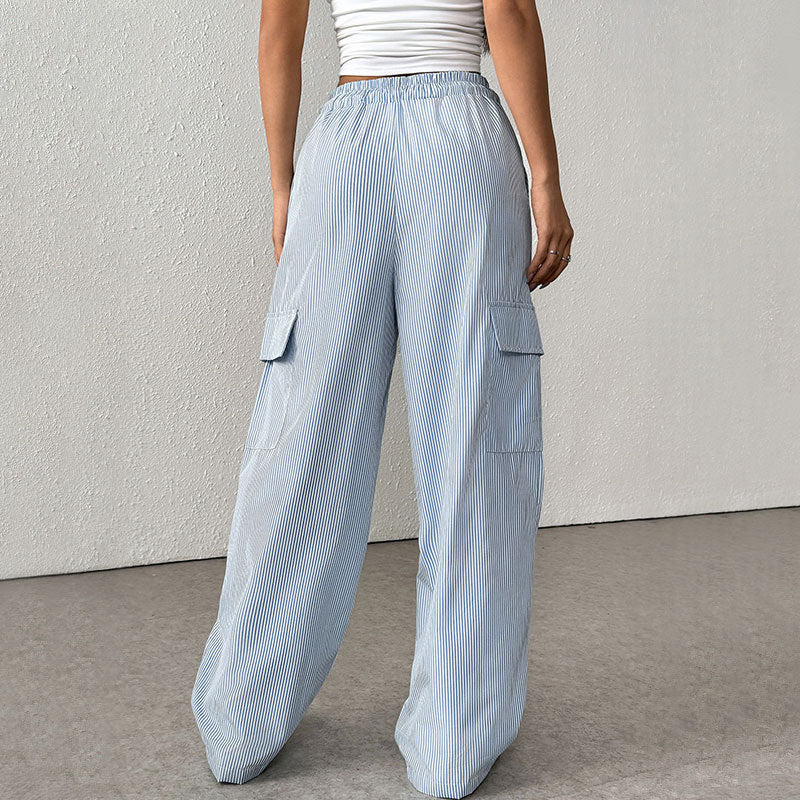 Pleated Wide-Leg Cargo Pants with Drawstring Waist