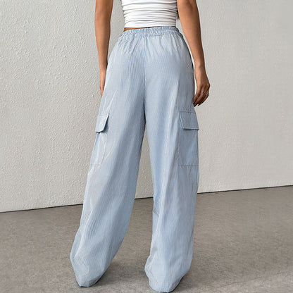 Pleated Wide-Leg Cargo Pants with Drawstring Waist