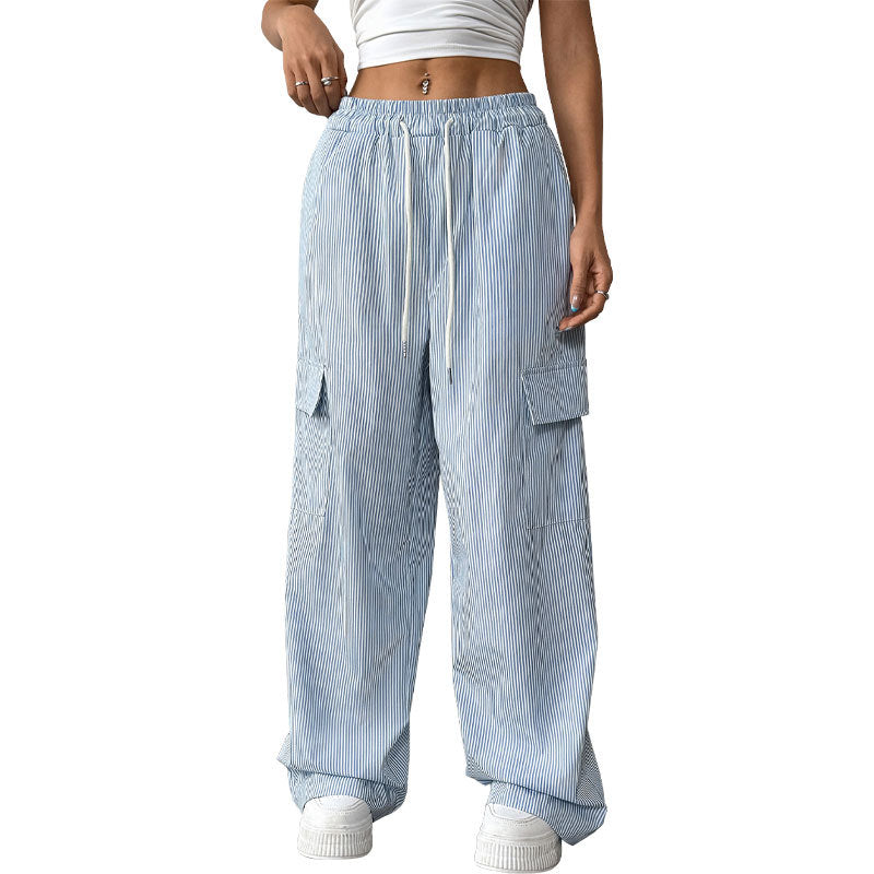 Pleated Wide-Leg Cargo Pants with Drawstring Waist