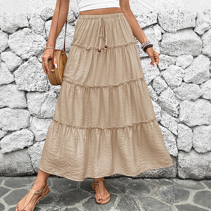 High-Waist Tiered Midi Skirt with Ruffled Tiers