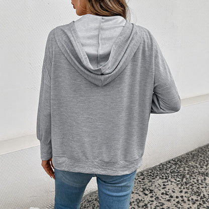 Waffle Knit Hoodie with Henley Button Front