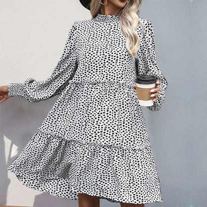 Animal Print Tiered Dress with Half Turtleneck