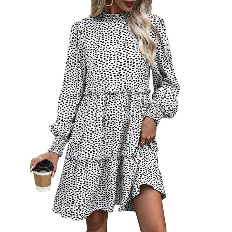 Animal Print Tiered Dress with Half Turtleneck