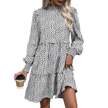 Animal Print Tiered Dress with Half Turtleneck