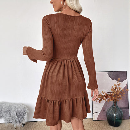 A-Line Knitted Mini Dress with Square Neck and High Waist