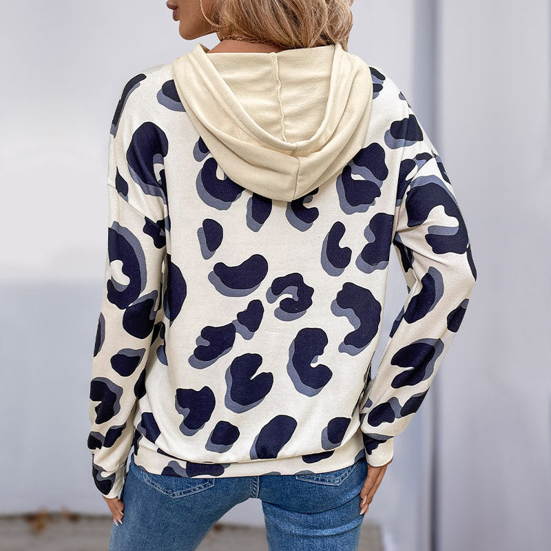 Leopard Print Fake Two-Piece Hoodie with Cutout Detail