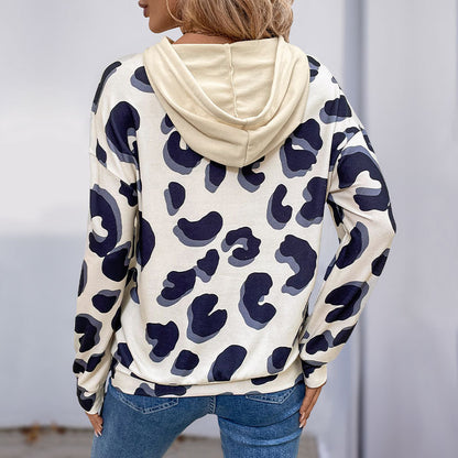 Leopard Print Fake Two-Piece Hoodie with Cutout Detail