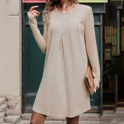 Knit Ribbed Straight Midi Dress with Front V-Pleat