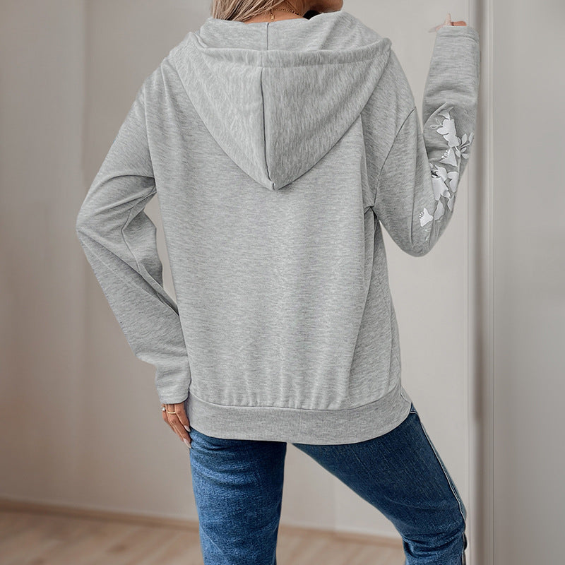 Floral Print Hooded Half-Zip Sweatshirt