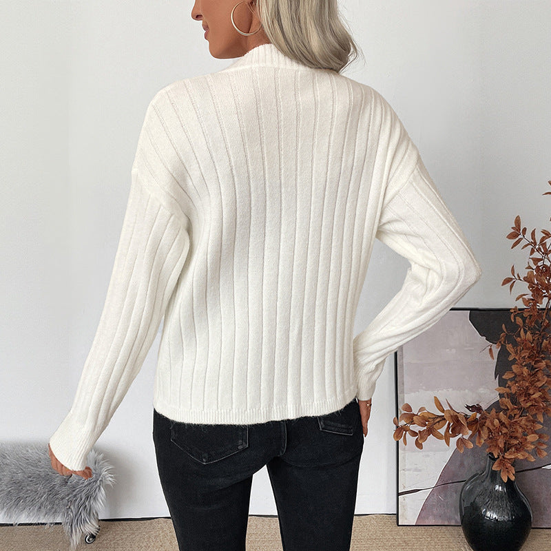 Loose Ribbed Knit Cardigan with Metal Heart Buttons