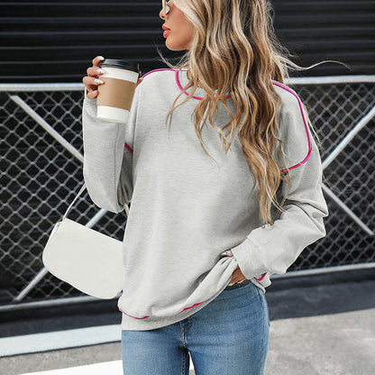 Loose Crew Neck Sweatshirt with Contrast Trim