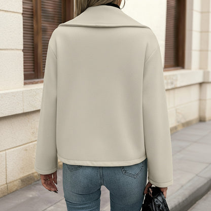Cropped Double-Breasted Coat with Notched Lapels
