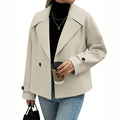 Cropped Double-Breasted Coat with Notched Lapels