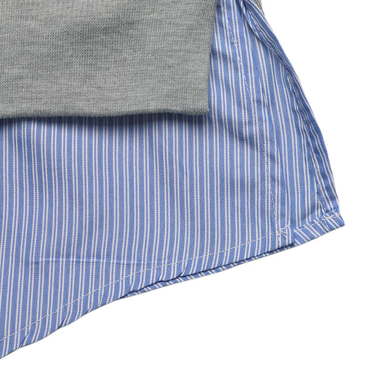 Fake Two-Piece Sweatshirt with Striped Polo Collar