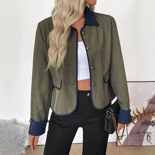 Color-Block Blazer with Single-Breasted Front