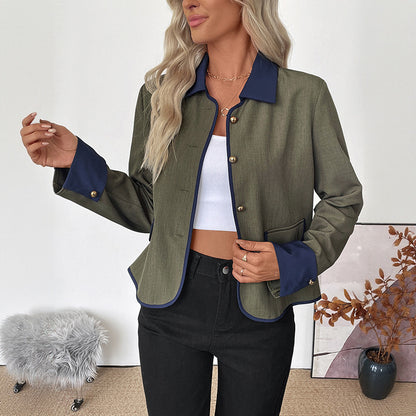 Color-Block Blazer with Single-Breasted Front