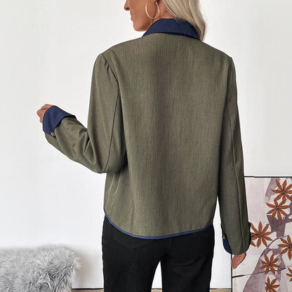 Color-Block Blazer with Single-Breasted Front