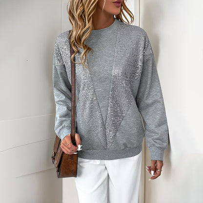 Crewneck Sweatshirt with Front Sequin V-Pattern