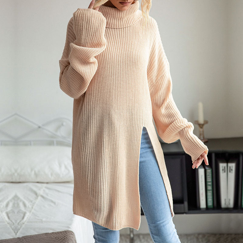 Oversized Turtleneck Sweater Tunic with Side Slits