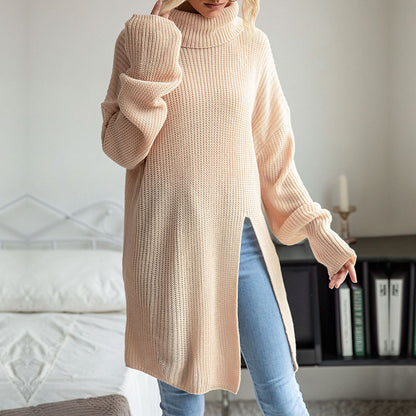 Oversized Turtleneck Sweater Tunic with Side Slits