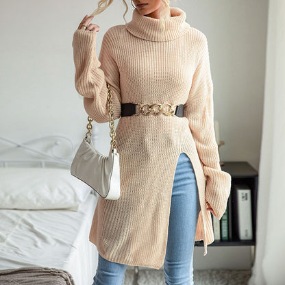 Oversized Turtleneck Sweater Tunic with Side Slits