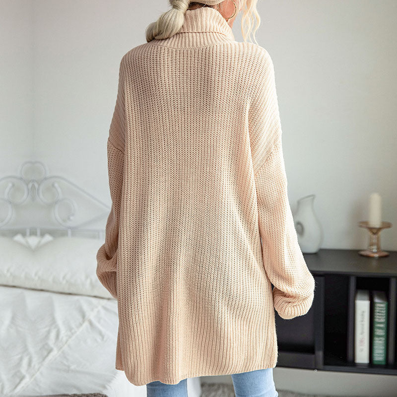 Oversized Turtleneck Sweater Tunic with Side Slits