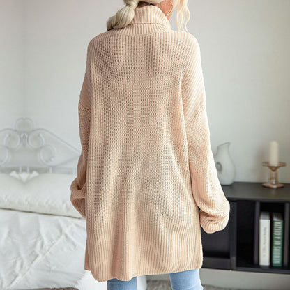 Oversized Turtleneck Sweater Tunic with Side Slits