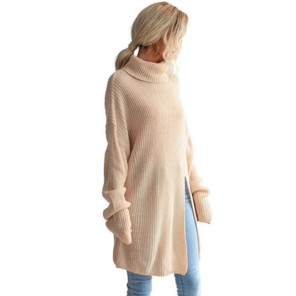 Oversized Turtleneck Sweater Tunic with Side Slits