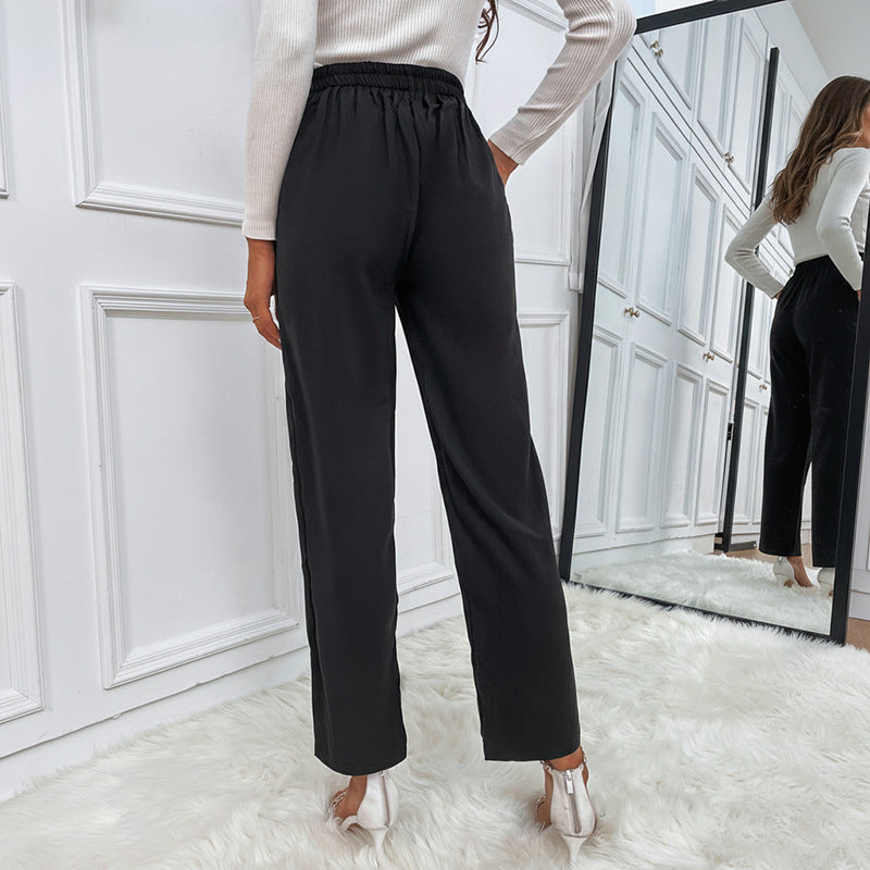 Straight-Leg Cropped Pants with High Waist and Button Front