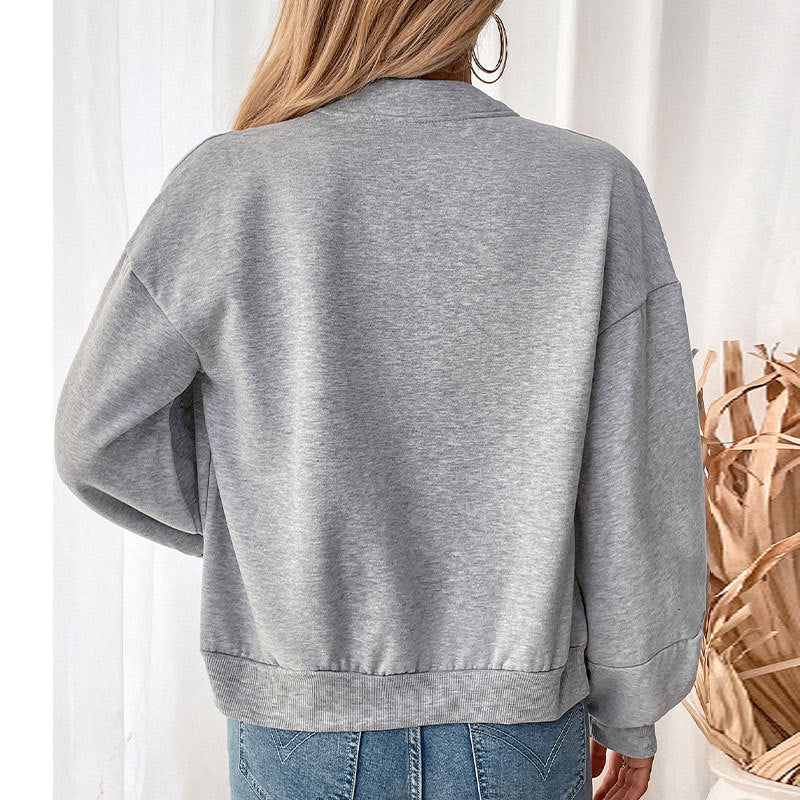 Solid Color Bomber Jacket with Fleece Lining and Lantern Sleeves