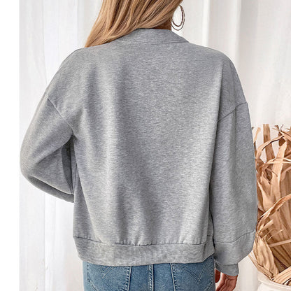 Solid Color Bomber Jacket with Fleece Lining and Lantern Sleeves