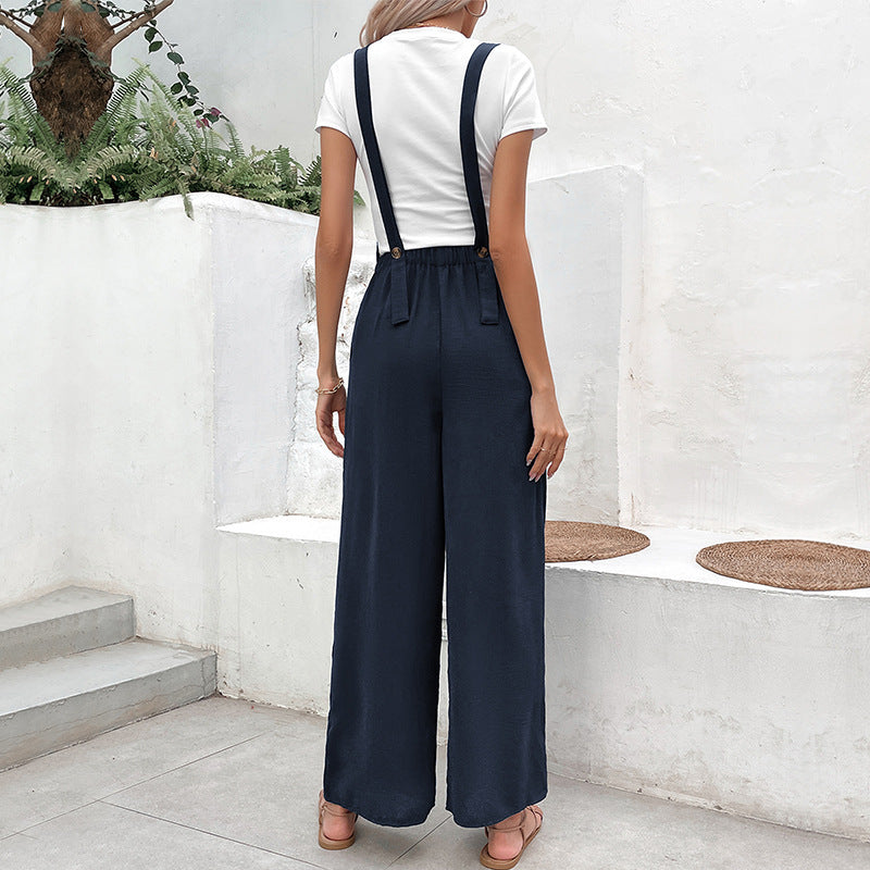 Wide-Leg Suspender Jumpsuit with Shirred Waist