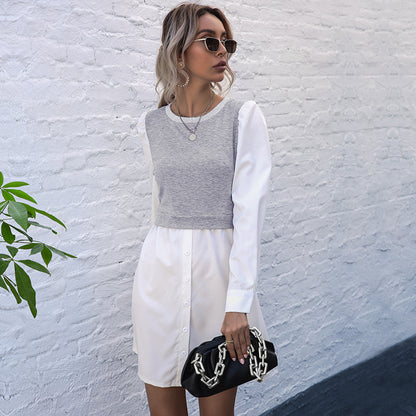 Colorblock Shirt Dress with Cropped Overlay
