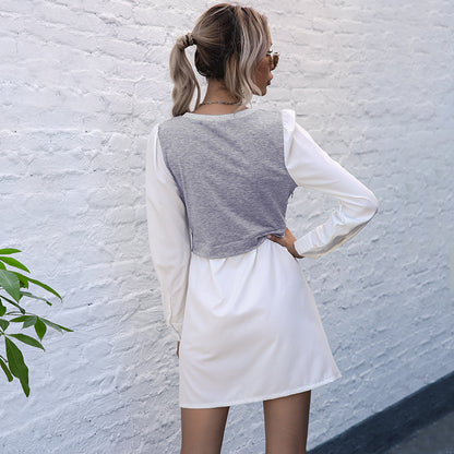 Colorblock Shirt Dress with Cropped Overlay