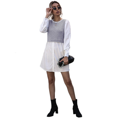 Colorblock Shirt Dress with Cropped Overlay