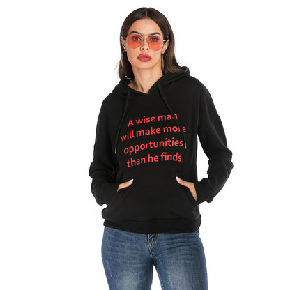 Black Oversized Hoodie with Quote Letter Print