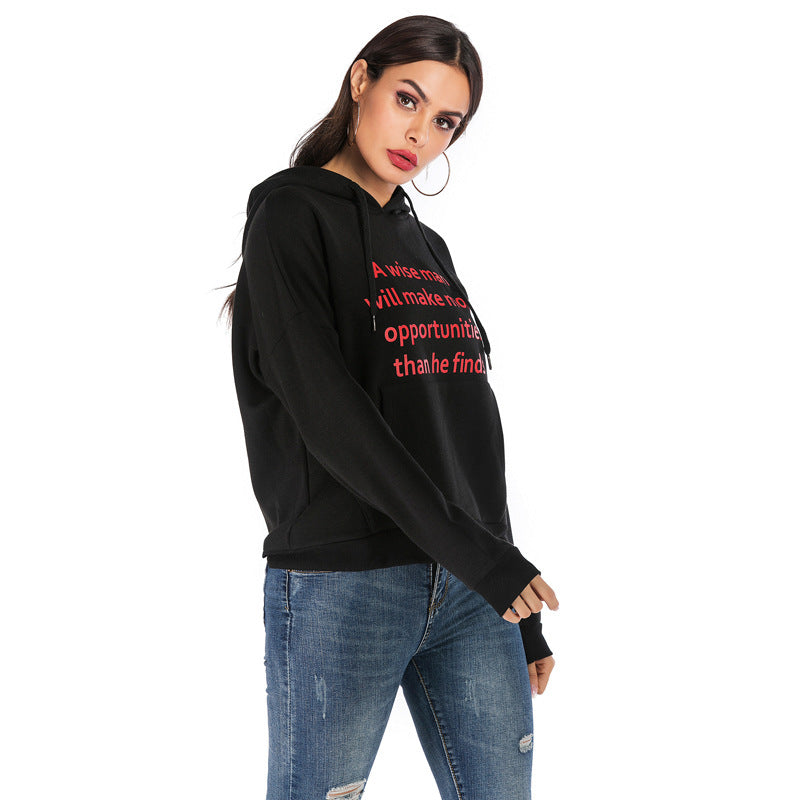 Black Oversized Hoodie with Quote Letter Print