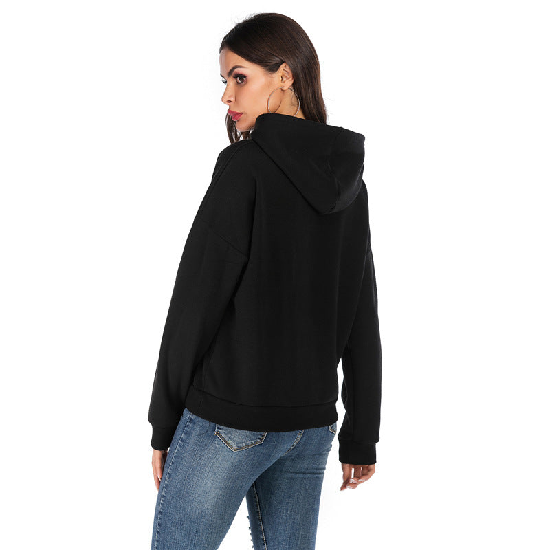 Black Oversized Hoodie with Quote Letter Print