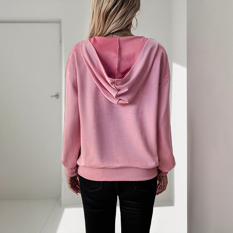 Solid Color Pullover with Diagonal Zipper and Cowl Neck