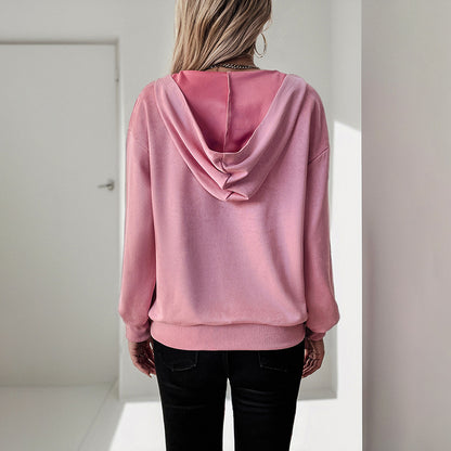 Solid Color Pullover with Diagonal Zipper and Cowl Neck