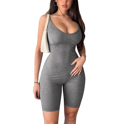 Bodycon Romper with Scoop Neck and Biker Shorts