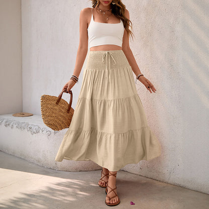 Tiered Maxi Skirt with Smocked Drawstring Waist