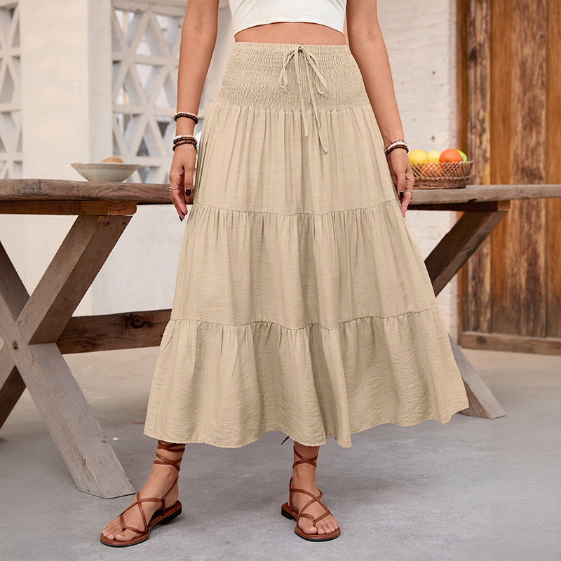Tiered Maxi Skirt with Smocked Drawstring Waist